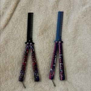 Butterfly Style Hair Combs in Purple and Blue